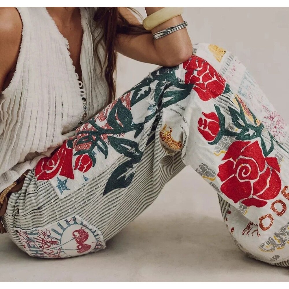 Free People We The Free Lost And Found Boyfriend Jeans Pants Patchwork M 288815 - Picture 4 of 11
